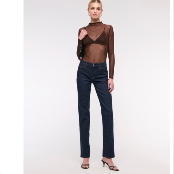 NWOT Abercrombie & Fitch Mid Rise 90s Straight Jean in Dark Rinse - Picture 6 of 7